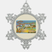 古いヴィンテージ旅行記念品のインディアナ州 スノーフレークピューターオーナメント (正面)