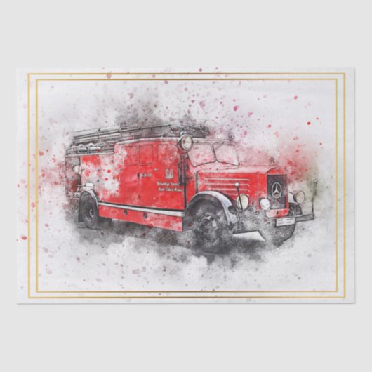 古いヴィンテージ消防車デコパージュ 薄葉紙 (正面)