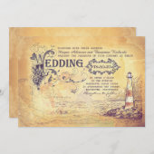 古いヴィンテージ灯台の航海の結婚式の招待 招待状 (正面/裏面)