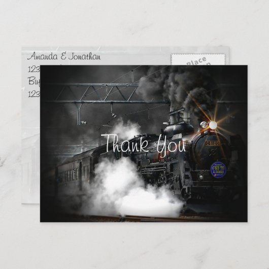 古いヴィンテージ蒸気機関車ありがとう ポストカード (正面/裏面)