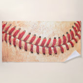 古いヴィンテージ野球ボール赤ステッチ ビーチタオル (正面)