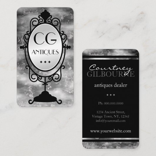 古いヴィンテージ鏡アンティークディーラーの名刺 名刺 (正面/裏面)