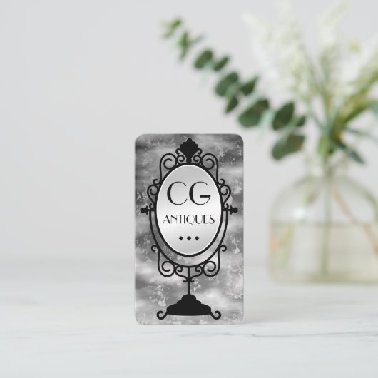 古いヴィンテージ鏡アンティークディーラーの名刺 名刺 (スタンド正面)