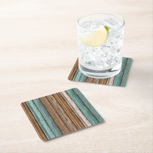 古いヴィンテージ風化木板のパターン スクエアペーパーコースター (インサイチュ)