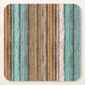 古いヴィンテージ風化木板のパターン スクエアペーパーコースター (正面)