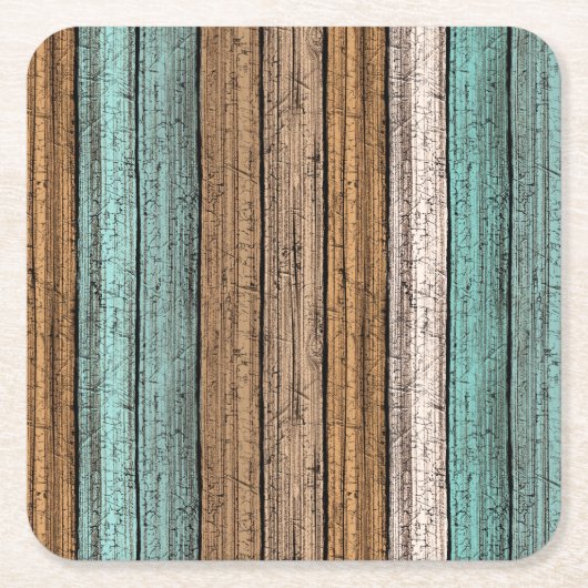 古いヴィンテージ風化木板のパターン スクエアペーパーコースター (正面)