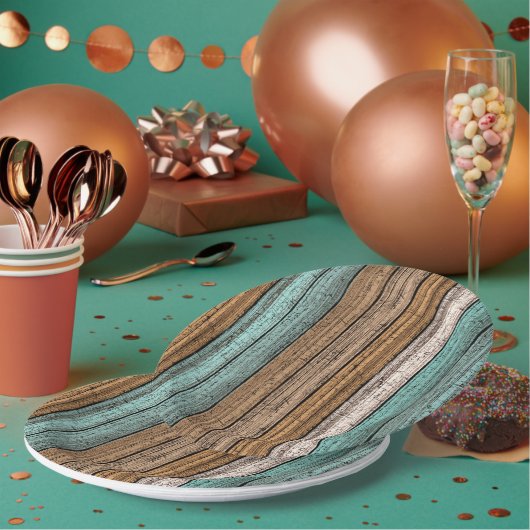 古いヴィンテージ風化木板のパターン ペーパープレート (複数)