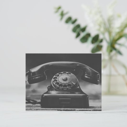 古いヴィンテージ黒電話 ポストカード (スタンド正面)