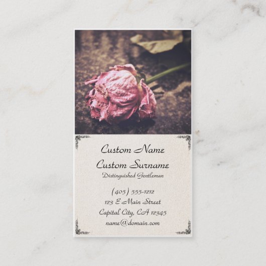 古い乾燥されたヴィンテージのピンクのバラの名刺 名刺 (正面)