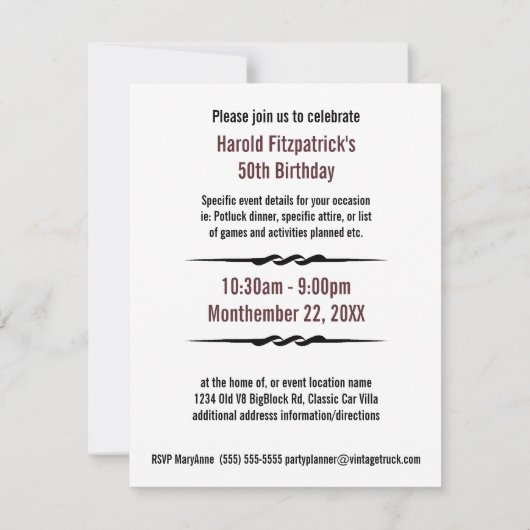 古い人のための52のプライマーヴィンテージの小型トラックのパーティー 招待状 (裏面)