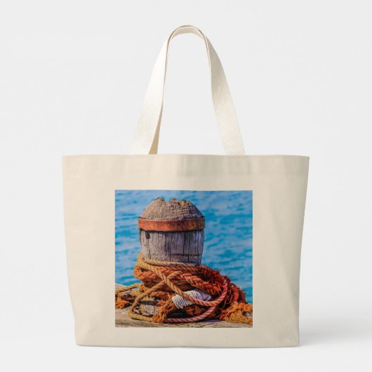 古い係留ボラード大きなトートバッグ ラージトートバッグ (裏面)