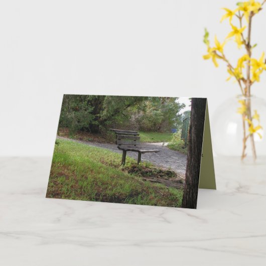 古い公園のベンチ カード (黄色い花)