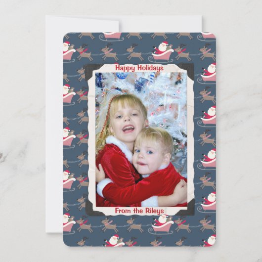 古い写真フレームとサンタクロースの休日 シーズンカード (正面)