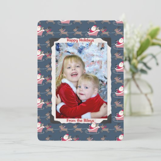 古い写真フレームとサンタクロースの休日 シーズンカード (スタンド正面)