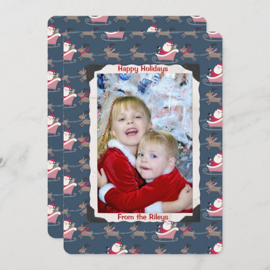 古い写真フレームとサンタクロースの休日 シーズンカード (正面/裏面)