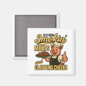 古い列の喫煙肉と拍手の頬 マグネット (正面/裏面)