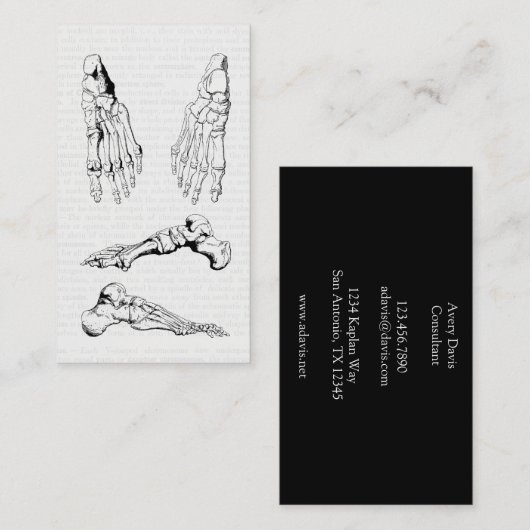 古い医学の芸術の足の人間の解剖学の骨 名刺 (正面/裏面)