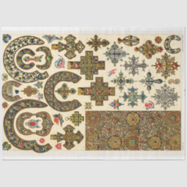 古い十字とメダルのデコペ紙 薄葉紙