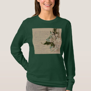 古い原稿の女性長い袖のTシャツのジャスミン Tシャツ