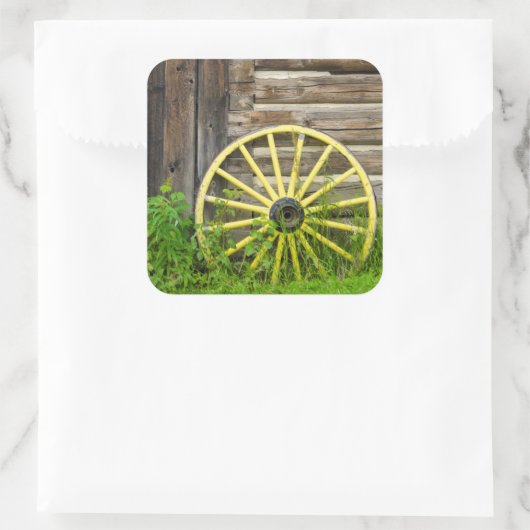 古い古い金ゴールドの町の古いワゴンホイール スクエアシール (バッグ)