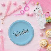 古い名前紙プレート(スカイブルー&カッパー) ペーパープレート (パーティー)