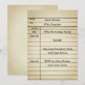 古い図書館のカード 67歳の誕生日パーティー 招待状 (正面/裏面)