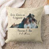 古い地図と恋の住むバージニア州の州の形をした写真 クッション (ブランケット)