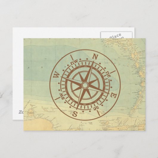 古い地図旅行のコンパス航海のス ポストカード (正面/裏面)