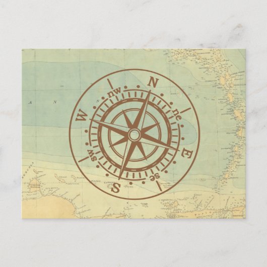 古い地図旅行のコンパス航海のス ポストカード (正面)