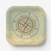 古い地図旅行のコンパス ペーパープレート (正面)
