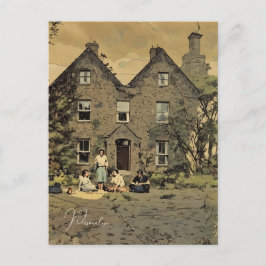 古い地方の家の家族ピクニック写真 ヴィンテージ ポストカード