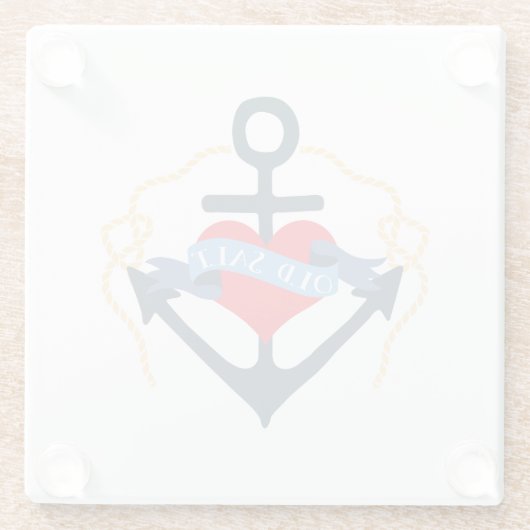 古い塩の船のいかりおよびハート ガラスコースター (裏面)