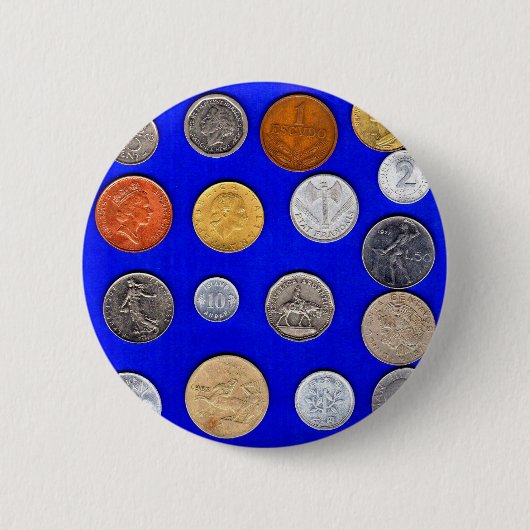 古い外国硬貨をロットーする 缶バッジ (正面)