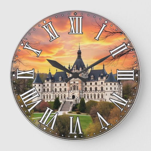 古い威厳のある城 ラージ壁時計 (正面)