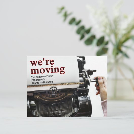 古い学校のタイプライター発表を行う ポストカード (スタンド正面)