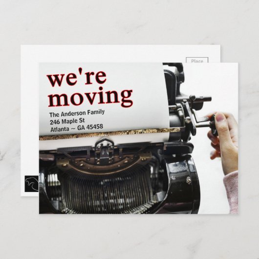 古い学校のタイプライター発表を行う ポストカード (正面/裏面)