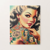 古い学校のタトゥーのピンアップ ジグソーパズル (縦)