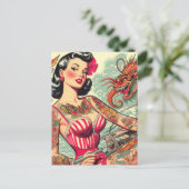 古い学校のタトゥーのピンアップ ポストカード (スタンド正面)