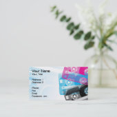 古い学校のテープおよび携帯用ステレオはカードの側面図を描きます 名刺 (スタンド正面)