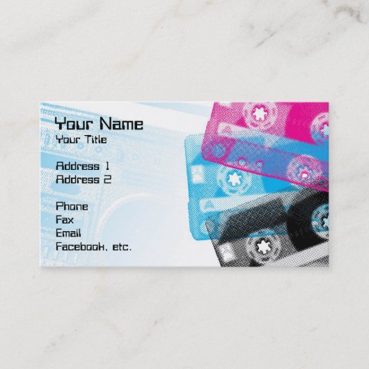 古い学校のテープおよび携帯用ステレオはカードの側面図を描きます 名刺 (正面)