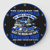 古い学校のトラック運転手：フリップフロップなし！ ラージ壁時計 (正面)