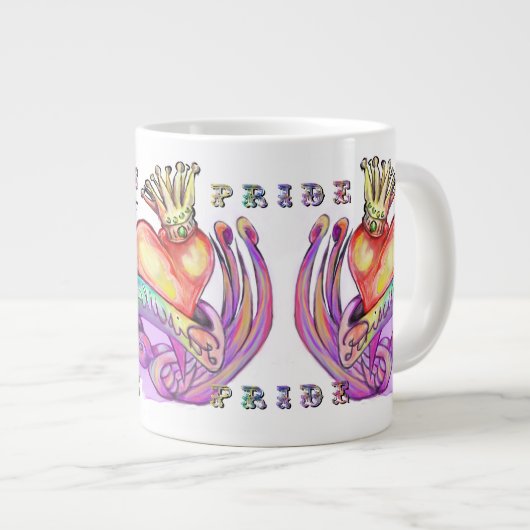 古い学校のハート入れ墨とプライド ジャンボコーヒーマグカップ (正面右)