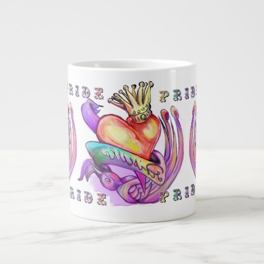 古い学校のハート入れ墨とプライド ジャンボコーヒーマグカップ (正面)