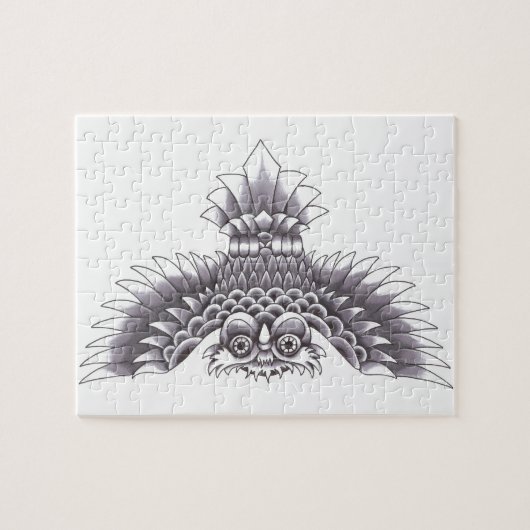 古い学校のフクロウの入れ墨のデザイン ジグソーパズル (横)