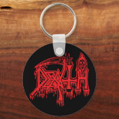 古い学校のロゴの黒いボタンの上に赤 キーホルダー (正面)