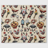 古い学校の入れ墨の抜け目がない包装紙 ラッピングペーパー (フラット)