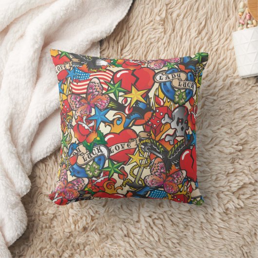 古い学校の入れ墨は枕をカバーしました クッション (ブランケット)