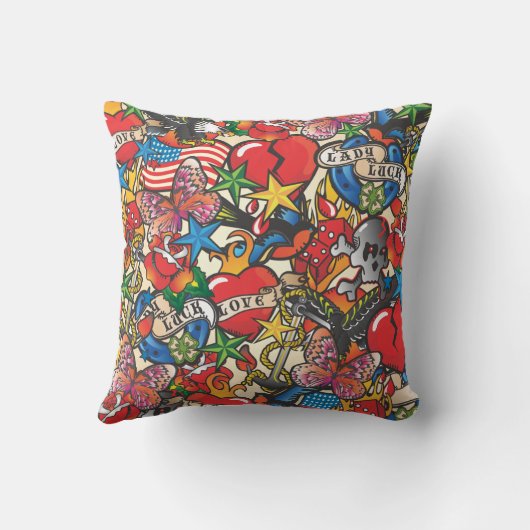 古い学校の入れ墨は枕をカバーしました クッション (裏面)