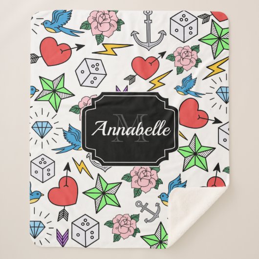 古い学校の入れ墨 シェルパブランケット (正面)