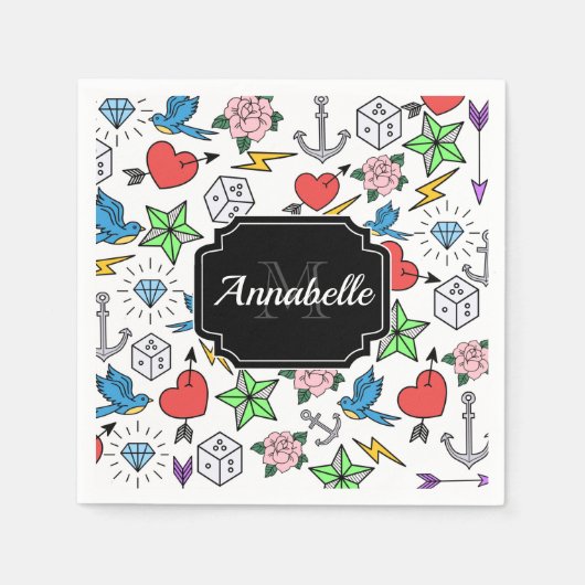 古い学校の入れ墨 スタンダードカクテルナプキン (正面)